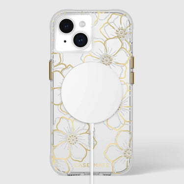 Case-Mate Floral Gems Magsafe Case for Apple iPhone 15 - Gold